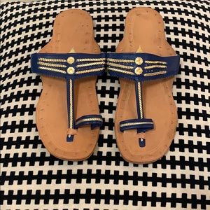 Handmade Blue & Gold Flat Leather Sandals